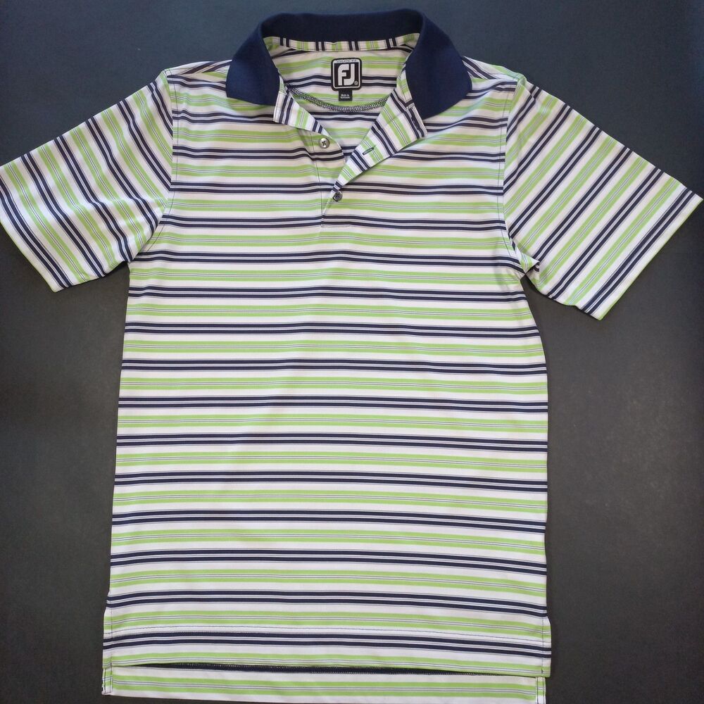 FootJoy Golf Polo Shirt FJ Men Size S Small Green blue Striped Athletic Fit